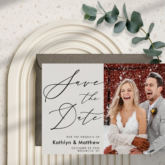 Gray Elegante Script Modernes Foto Einfache Hochze Save The Date