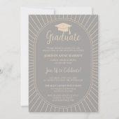 Gray Elegantes Oval Graduate Cap Foto Einladung (Vorderseite)
