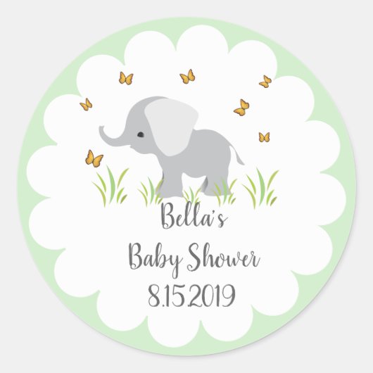 Gray Elephant Baby Shower Sticker (Vorderseite)