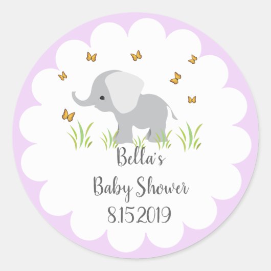 Gray Elephant Baby Shower Sticker (Vorderseite)