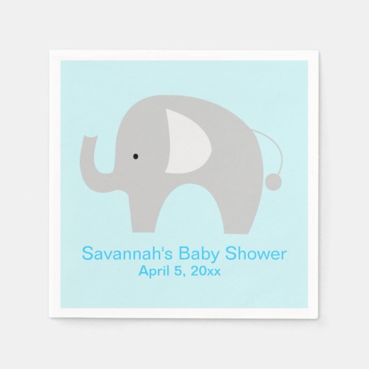 Gray Elephant Custom Party Napkin (Blau) Serviette (Vorderseite)