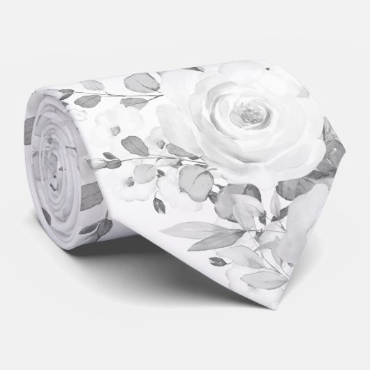 Gray Eucalyptus White Peony Wedding Floral Krawatte (Gerollt)