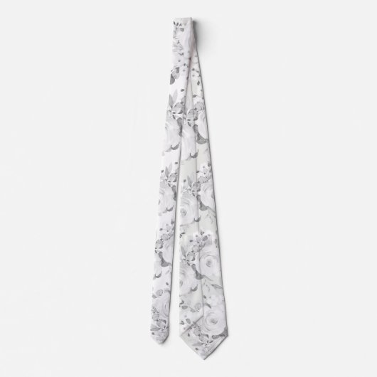 Gray Eucalyptus White Peony Wedding Floral Krawatte (Rückseite)