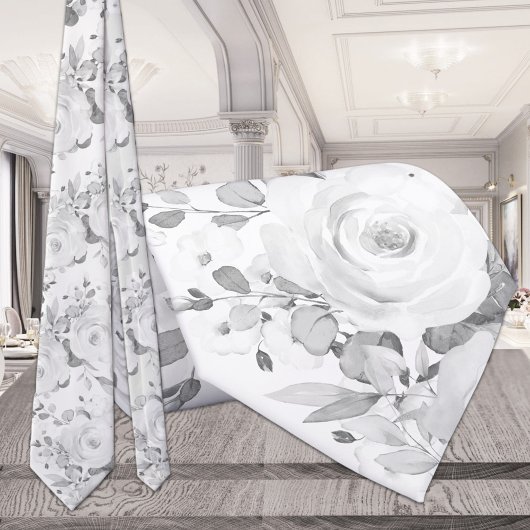Gray Eucalyptus White Peony Wedding Floral Krawatte