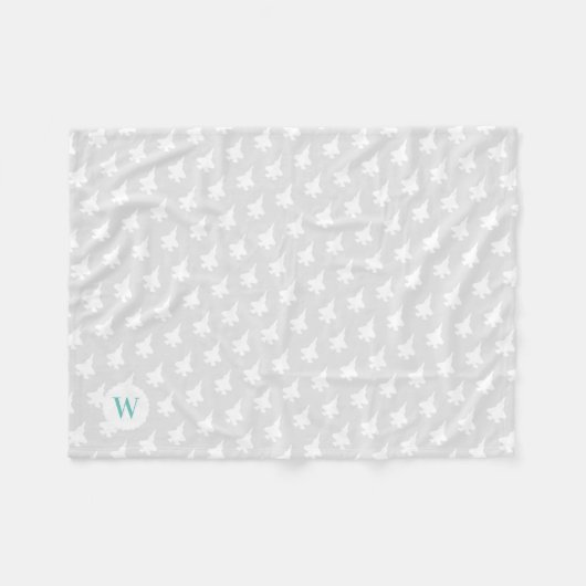 Gray F-35 Jet Gemustert Mint Monogram Baby Fleecedecke (Vorderseite (Horizontal))