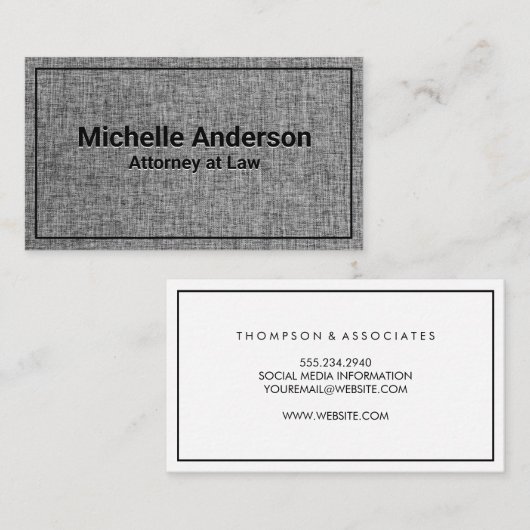 Gray Fabric Texture | Schwarze Grenze Visitenkarte (Vorne/Hinten)