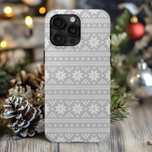 Gray Fair Isle Christmas Sweater Pattern iPhone 15 Pro Max Hülle