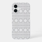 Gray Fair Isle Christmas Sweater Pattern iPhone 16 Hülle (Rückseite)