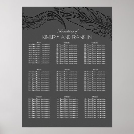 Gray Feathers Elegant Chic Wedding Seating Charts Poster (Vorne)