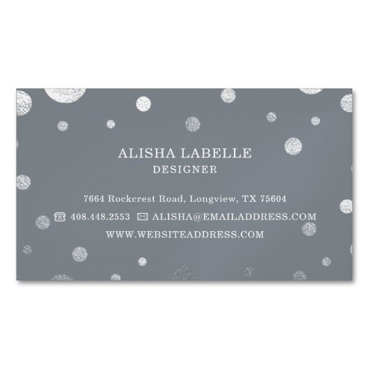 Gray Feminine Chic Silver Confetti Polka Dot Magnetische Visitenkarte (Vorderseite)