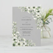 Gray Floral Bloom Wedding Einladung (Stehend Vorderseite)