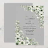 Gray Floral Bloom Wedding Einladung (Vorne/Hinten)