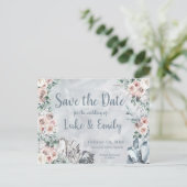 Gray Floral & Crystals Wedding Save the Date Postkarte (Stehend Vorderseite)