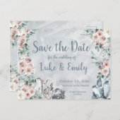 Gray Floral & Crystals Wedding Save the Date Postkarte (Vorne/Hinten)