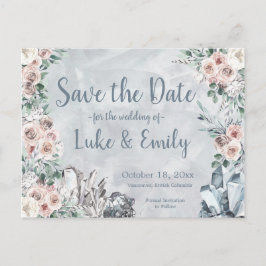 Gray Floral & Crystals Wedding Save the Date Postkarte