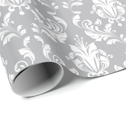 Gray Floral Damask Delicate Royal Luxury Geschenkpapier (Rolleneckpunkt)