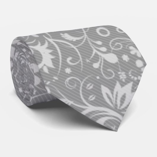 Gray Floral Damask Krawatte (Gerollt)