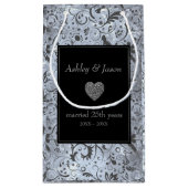 Gray Floral Damask Muster Kleine Geschenktüte (Rückseite)