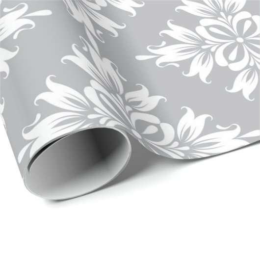 Gray Floral Damask Symetric Royal Bridal Wedding Geschenkpapier (Rolleneckpunkt)
