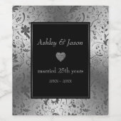 Gray Floral Damask Weinetikett (Einzelnes Label)
