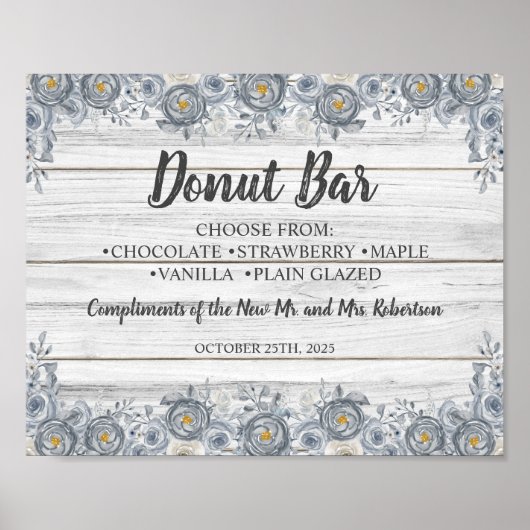 Gray Floral | Donut-Bar-Brautparty-Hochzeitszeiche Poster (Vorne)