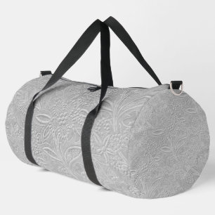 Gray floral Embossed Look Duffle Bag