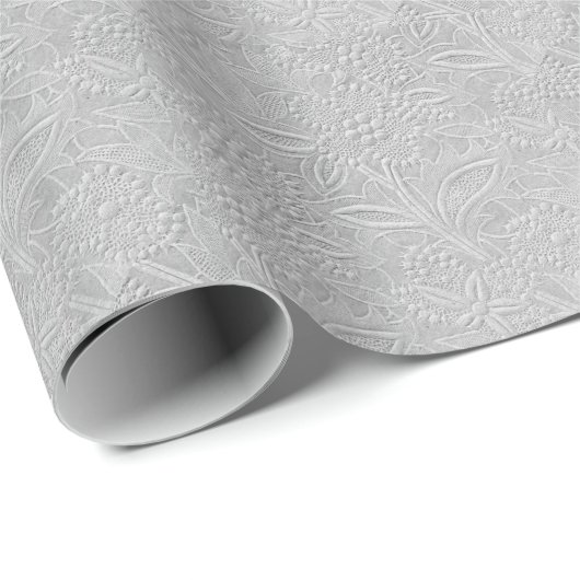 Gray floral Embossed Look Geschenkpapier (Rolleneckpunkt)