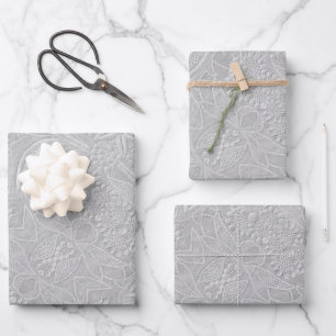 Gray floral Embossed Look Geschenkpapier Set