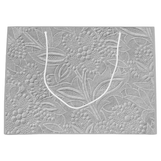 Gray floral Embossed Look Große Geschenktüte (Vorderseite)