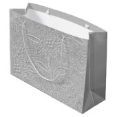Gray floral Embossed Look Große Geschenktüte (Rückseite Schrägansicht)