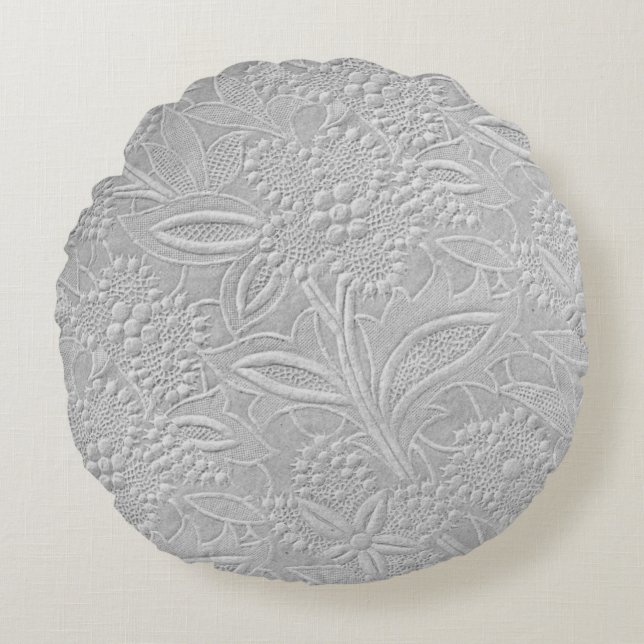 Gray floral Embossed Look Rundes Kissen (Vorderseite)
