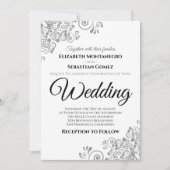 Gray Floral Filigree Elegante Chic Wedding Einladung (Vorderseite)