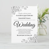 Gray Floral Filigree Elegante Chic Wedding Einladung (Stehend Vorderseite)