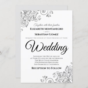 Gray Floral Filigree Elegante Chic Wedding Einladung