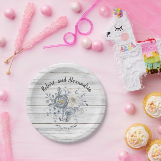 Gray Floral | Hochzeitsempfang für Brautpartys Pappteller (Party)