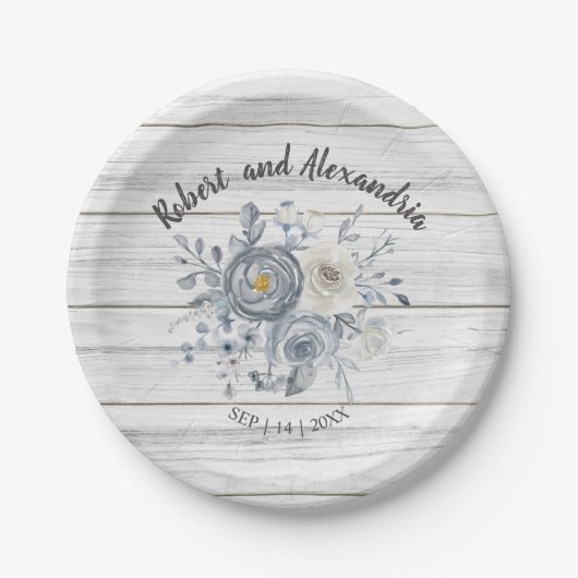 Gray Floral | Hochzeitsempfang für Brautpartys Pappteller (Vorderseite)