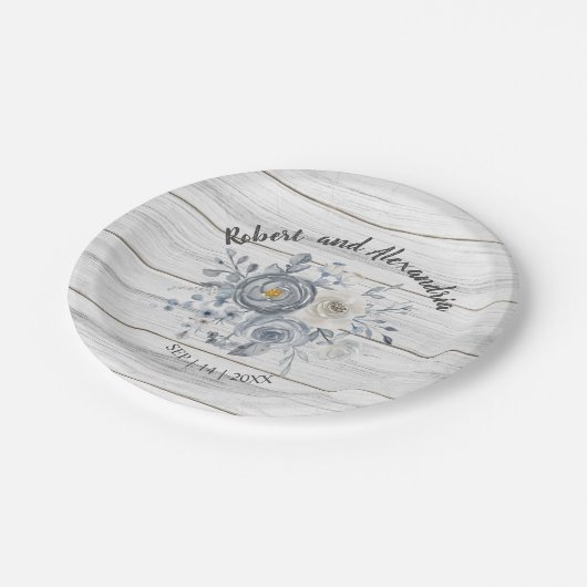 Gray Floral | Hochzeitsempfang für Brautpartys Pappteller (Schrägansicht)