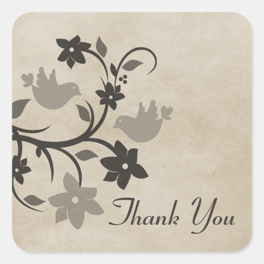 Gray Floral Lovebirds Danke Stickers (Vorderseite)