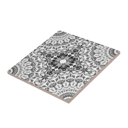 Gray Floral Mandala Geometric Fliese (Seite)