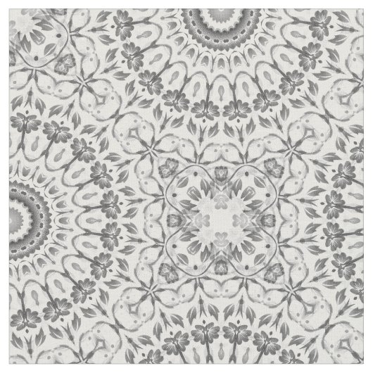 Gray Floral Mandala Muster Fabric Stoff (Nahaufnahme)