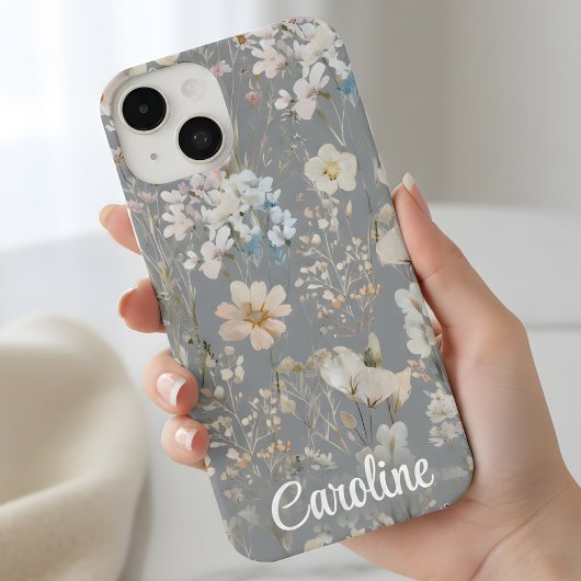 Gray Floral Personalized  iPhone Hülle