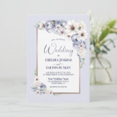Gray Floral Wedding Einladung (Stehend Vorderseite)