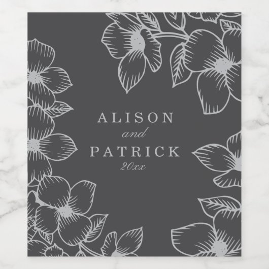 Gray Floral Weinetikett (Einzelnes Label)