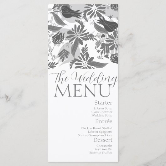 Gray Florals Rose Garden Wedding Menu Menükarte (Vorderseite)