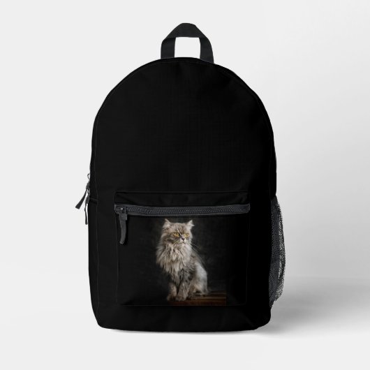 Gray Fluffy Cat Bedruckter Rucksack (Vorderseite)