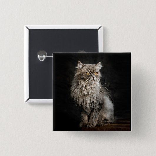 Gray Fluffy Cat Button (Vorne & Hinten)