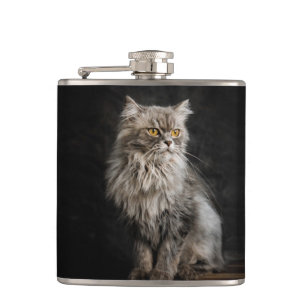 Gray Fluffy Cat Flachmann