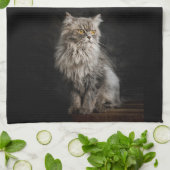 Gray Fluffy Cat Geschirrtuch (Gefaltet)