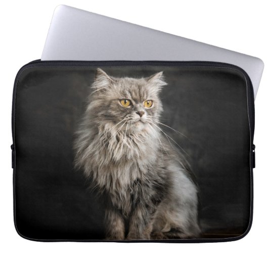 Gray Fluffy Cat Laptopschutzhülle (Vorderseite)