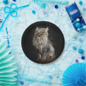 Gray Fluffy Cat Pappteller (Party)